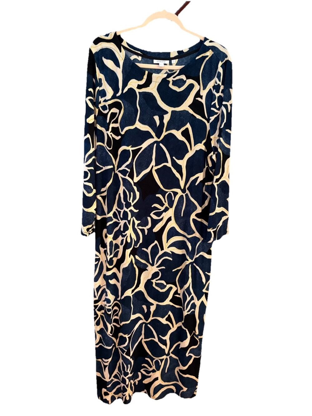 Chicos Blue And Cream Abstract Long Sleeve Maxi Dress